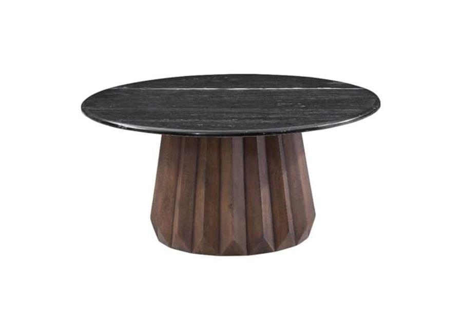 Bassett Mirror Company Jennings Nesting Small Cocktail Table in Modern Black Marble and Natural Wood