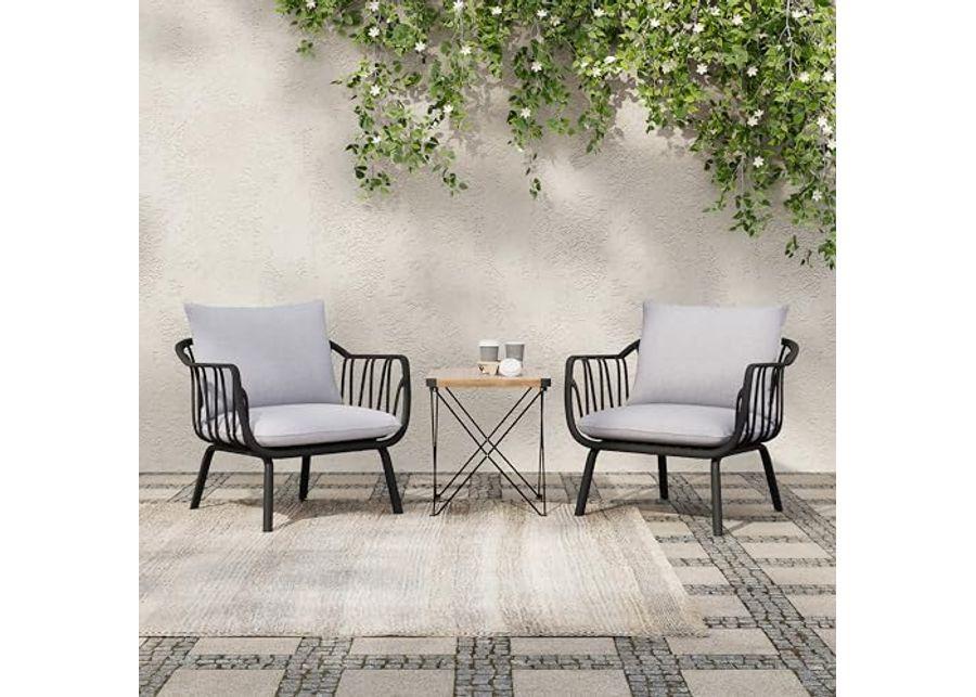 Christopher Knight Home Carli Club Chair, Arm Chairs with Cushions, Modern Outdoor Patio Basket Bucket Seating, Black Basket Weave Bucket Chair Sets for Outdoor Space, Club Chairs Set of 2, Grey