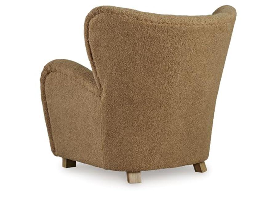 Signature Design by Ashley Larbell Contemporary Faux Shearling Tufted Upholstered Accent Chair with Wingback, Light Brown