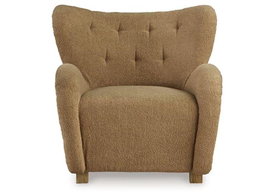 Signature Design by Ashley Larbell Contemporary Faux Shearling Tufted Upholstered Accent Chair with Wingback, Light Brown