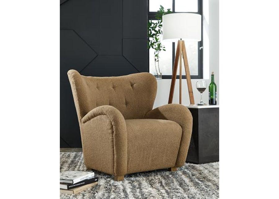 Signature Design by Ashley Larbell Contemporary Faux Shearling Tufted Upholstered Accent Chair with Wingback, Light Brown