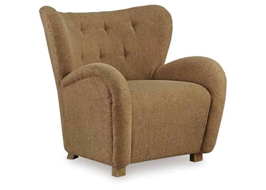 Signature Design by Ashley Larbell Contemporary Faux Shearling Tufted Upholstered Accent Chair with Wingback, Light Brown