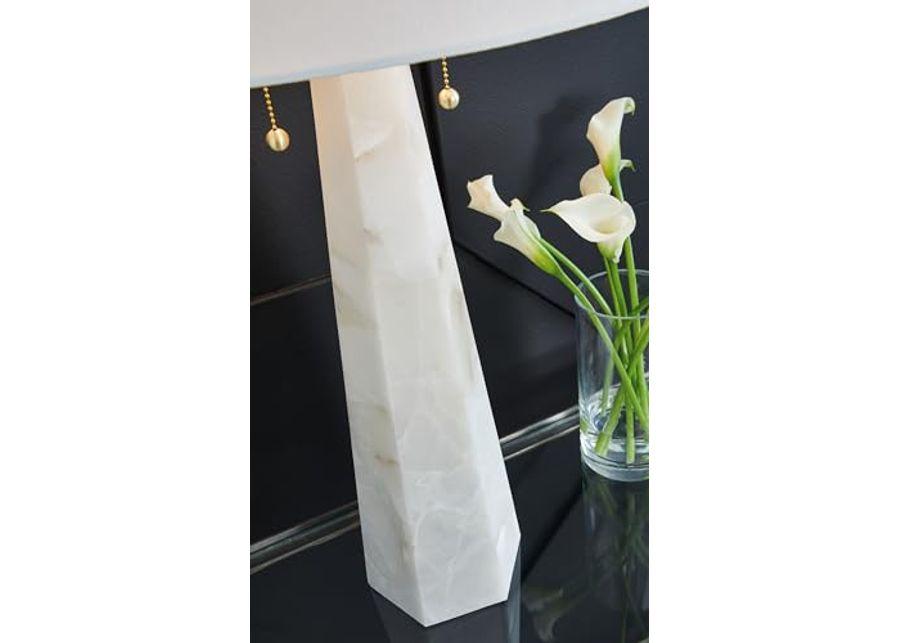 Signature Design by Ashley Laurellen Minimalist Resin and Alabaster Table Lamp with 2 Sockets and Pull Chain Switch, White