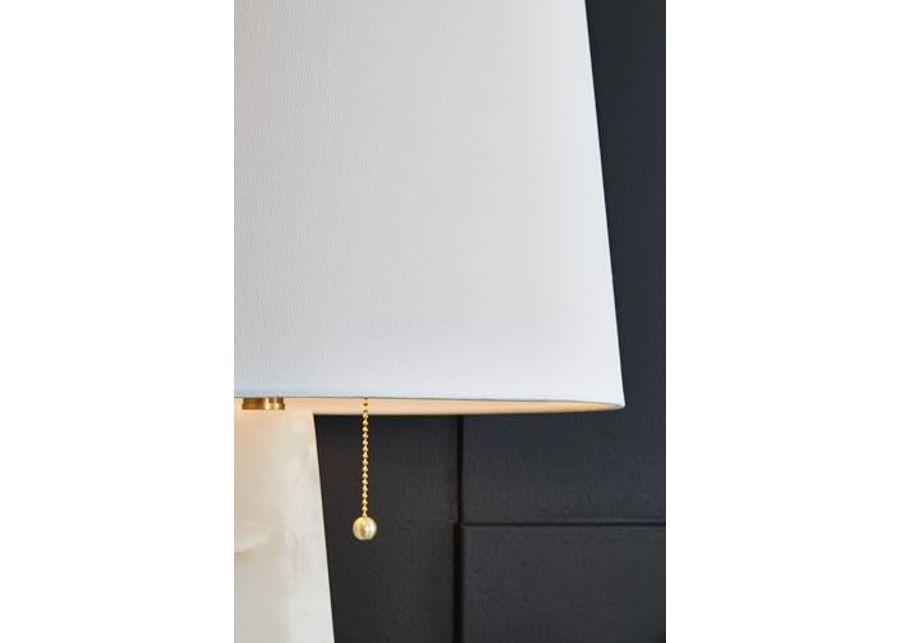 Signature Design by Ashley Laurellen Minimalist Resin and Alabaster Table Lamp with 2 Sockets and Pull Chain Switch, White