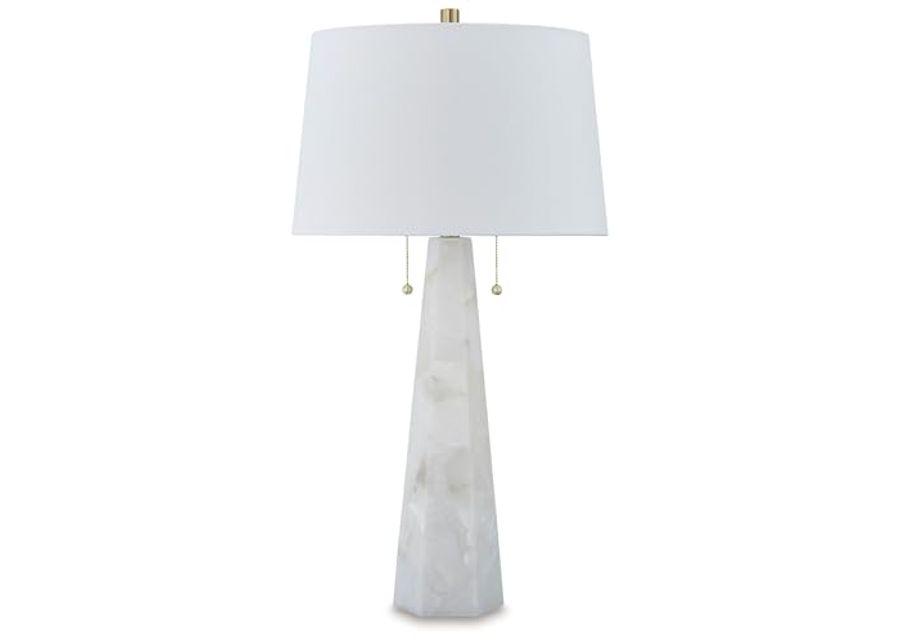 Signature Design by Ashley Laurellen Minimalist Resin and Alabaster Table Lamp with 2 Sockets and Pull Chain Switch, White