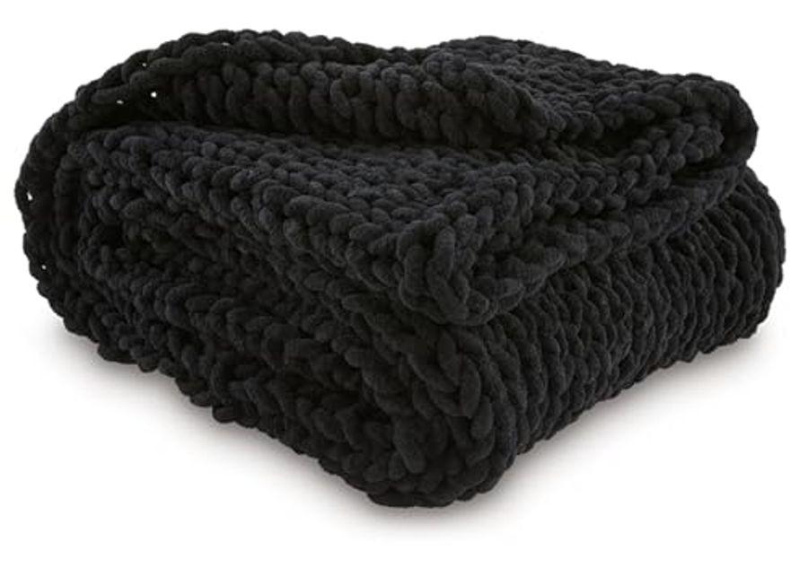 Signature Design by Ashley Chaddon Contemporary Hand Knitted Throw, Black