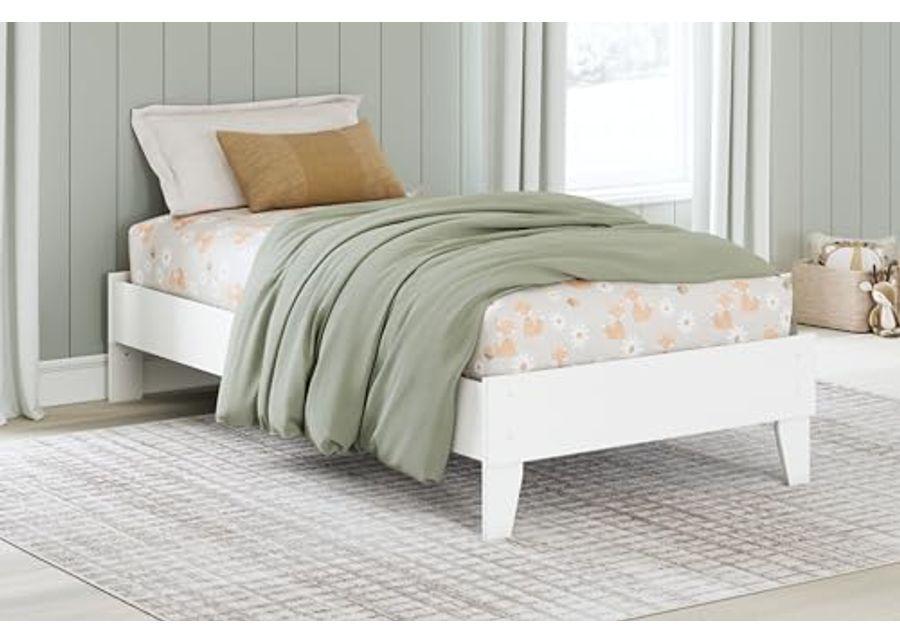 Signature Design by Ashley Hallityn Coastal Twin Platform Bed with Metal Slats, No Box Spring Needed, White