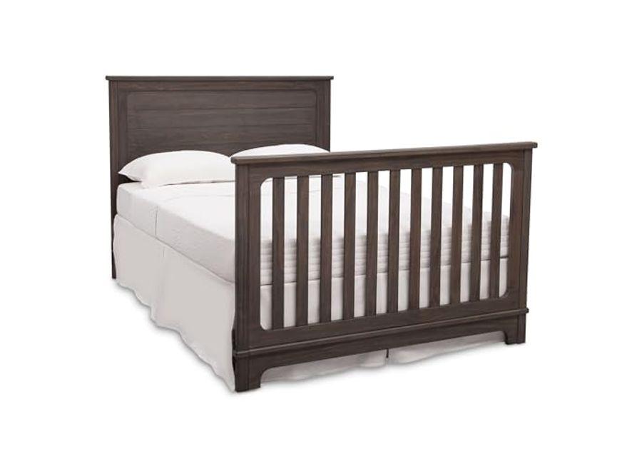 Delta Children Simmons Kids Slumbertime Monterey 4-in-1 Convertible Crib, Rustic Grey + Simmons Kids Quiet Nights Breathable Baby Bed Crib Mattress with Removable/Machine Washable Cover (Bundle)