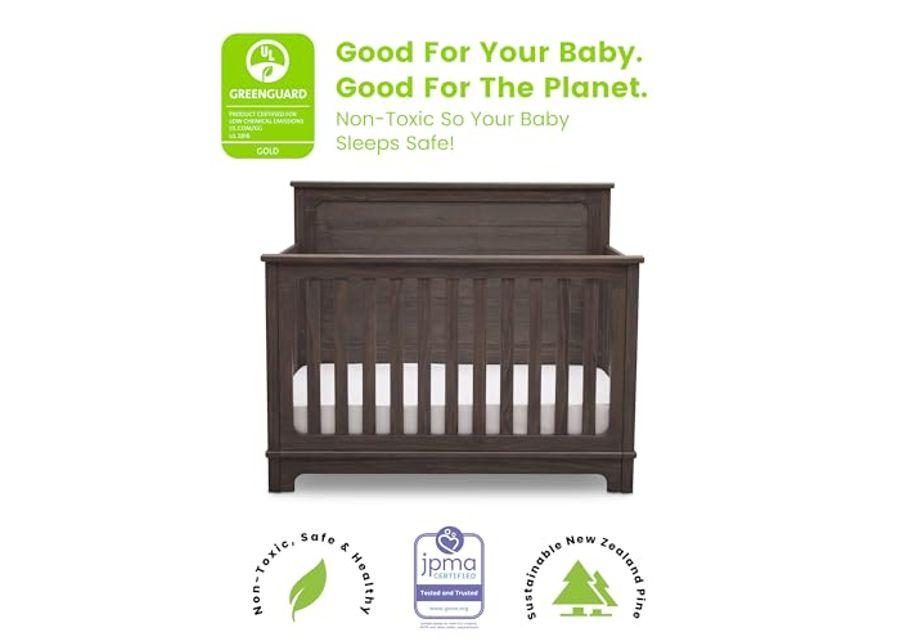 Delta Children Simmons Kids Slumbertime Monterey 4-in-1 Convertible Crib, Rustic Grey + Simmons Kids Quiet Nights Breathable Baby Bed Crib Mattress with Removable/Machine Washable Cover (Bundle)