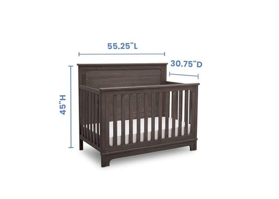 Delta Children Simmons Kids Slumbertime Monterey 4-in-1 Convertible Crib, Rustic Grey + Simmons Kids Quiet Nights Breathable Baby Bed Crib Mattress with Removable/Machine Washable Cover (Bundle)