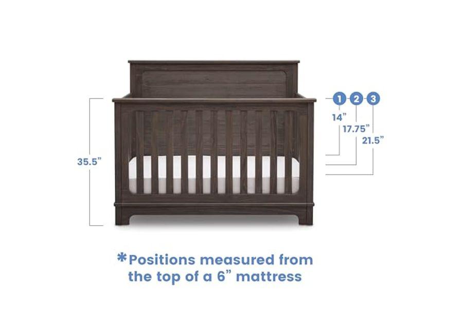 Delta Children Simmons Kids Slumbertime Monterey 4-in-1 Convertible Crib, Rustic Grey + Simmons Kids Quiet Nights Breathable Baby Bed Crib Mattress with Removable/Machine Washable Cover (Bundle)