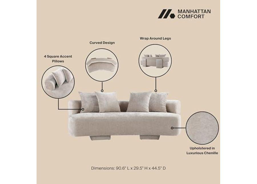 Manhattan Comfort Modern Verandah Chenille 90.6" Sofa, Cream