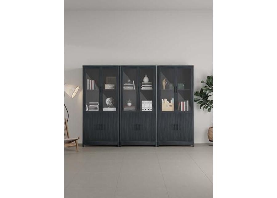 Manhattan Comfort 3 Piece- Mid Century- Modern Jodie Bookcase with Adjustable Shelves and Tempered Glass Doors, Charcoal Grey