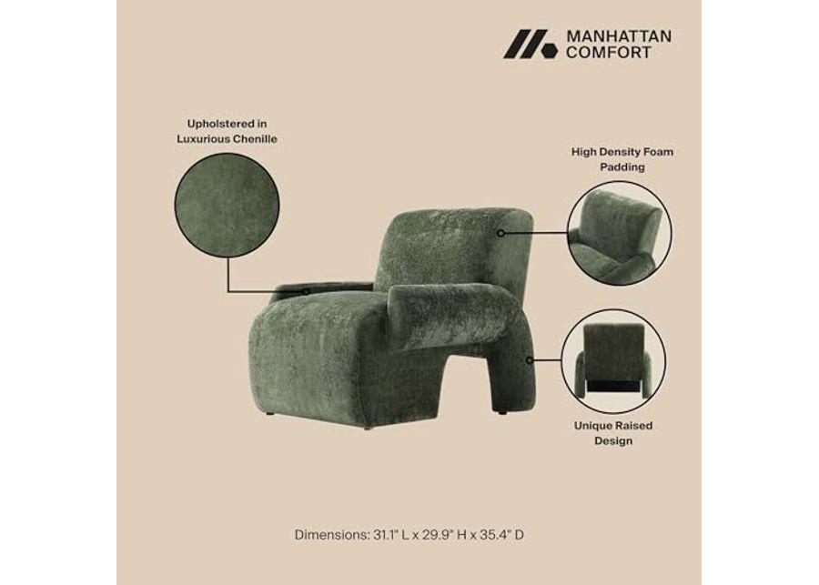 Manhattan Comfort 3- Piece Modern Verandah Chenille 112" Sofa and 2 Accent Chairs, Olive Green