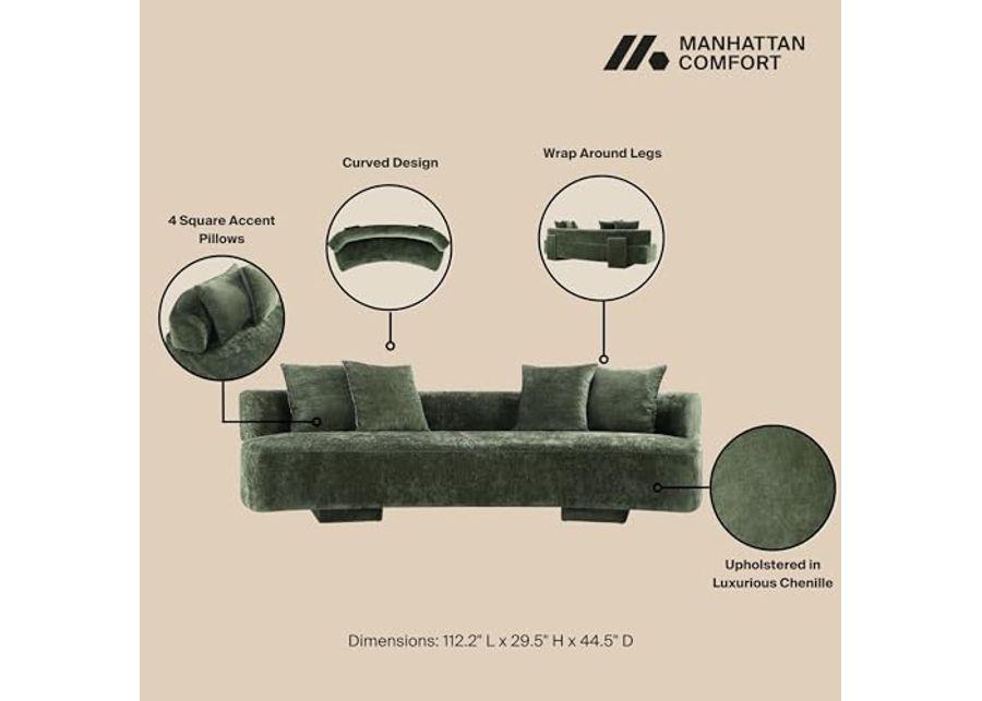 Manhattan Comfort 3- Piece Modern Verandah Chenille 112" Sofa and 2 Accent Chairs, Olive Green