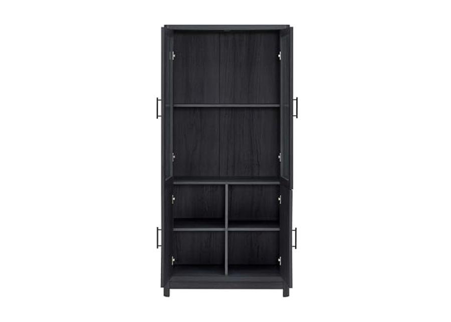 Manhattan Comfort Mid Century- Modern Jodie Bookcase with Adjustable Shelves and Tempered Glass Doors, Charcoal Grey