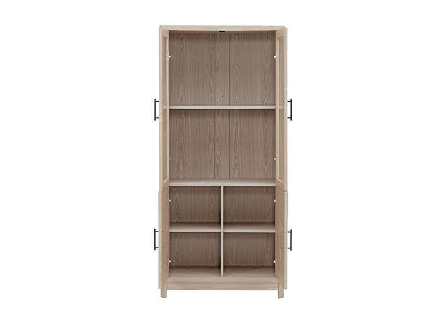 Manhattan Comfort 3 Piece- Mid Century- Modern Jodie Bookcase with Adjustable Shelves and Tempered Glass Doors, Whitewashed Oak