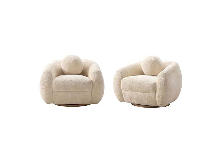 Manhattan Comfort Modern Tribeca Chenille Accent Chair, Cream - Set of 2