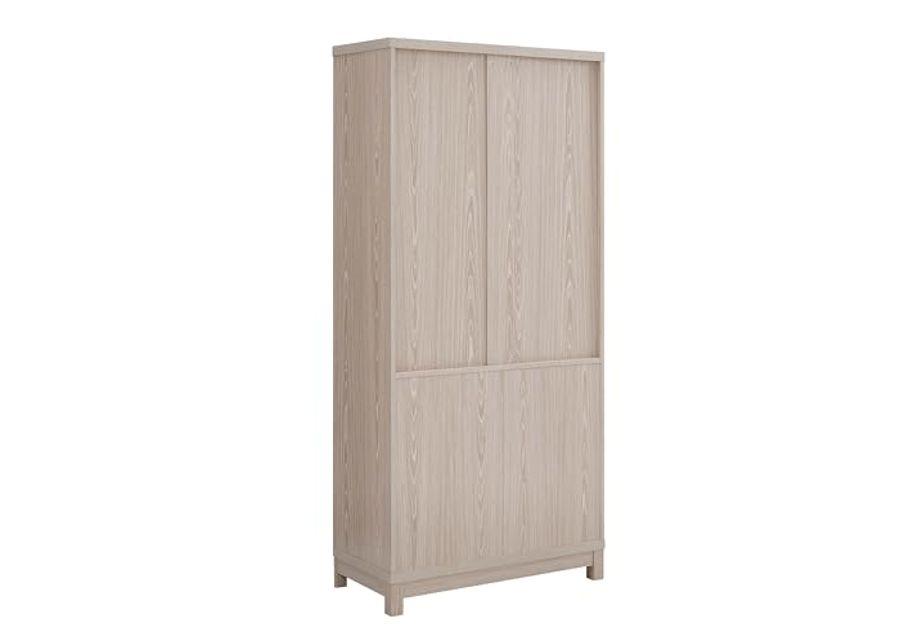 Manhattan Comfort Mid Century- Modern Jodie Bookcase with Adjustable Shelves and Tempered Glass Doors, Whitewashed Oak