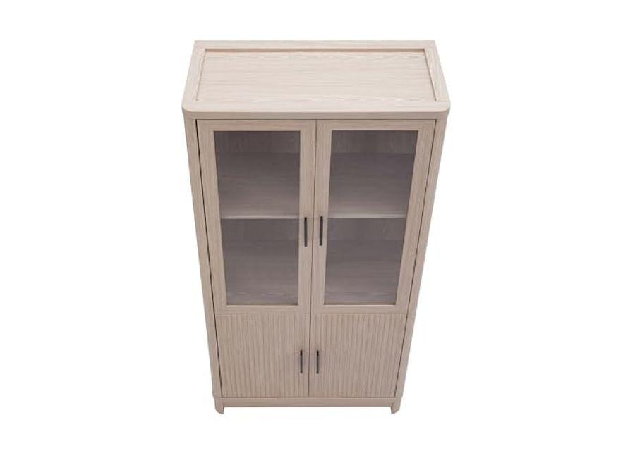 Manhattan Comfort Mid Century- Modern Jodie Bookcase with Adjustable Shelves and Tempered Glass Doors, Whitewashed Oak