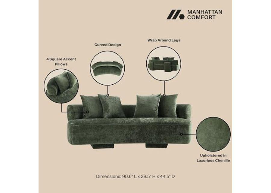 Manhattan Comfort Modern Verandah Chenille 90.6" Sofa, Olive Green