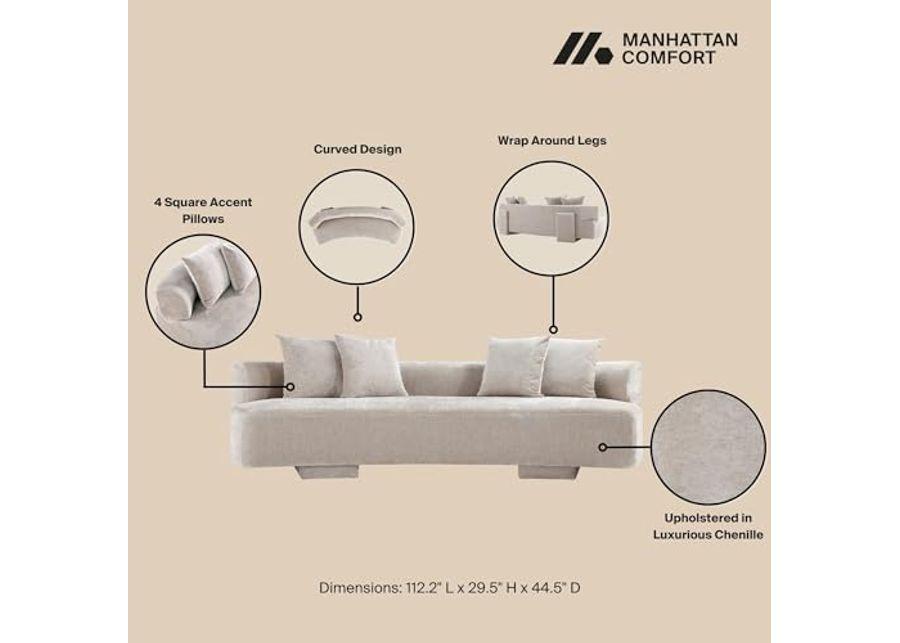 Manhattan Comfort 3- Piece Modern Verandah Chenille 112" Sofa and 2 Accent Chairs, Beige