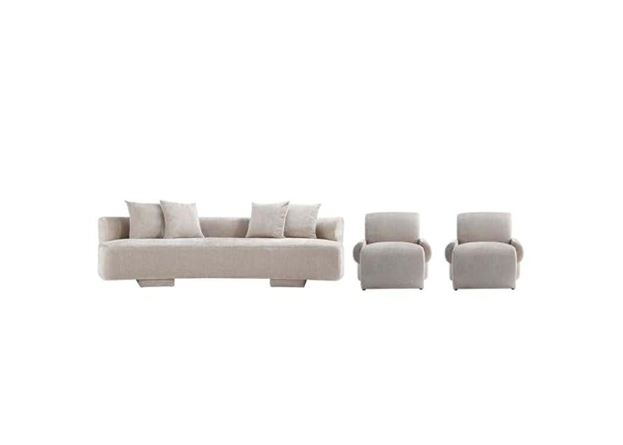 Manhattan Comfort 3- Piece Modern Verandah Chenille 112" Sofa and 2 Accent Chairs, Beige