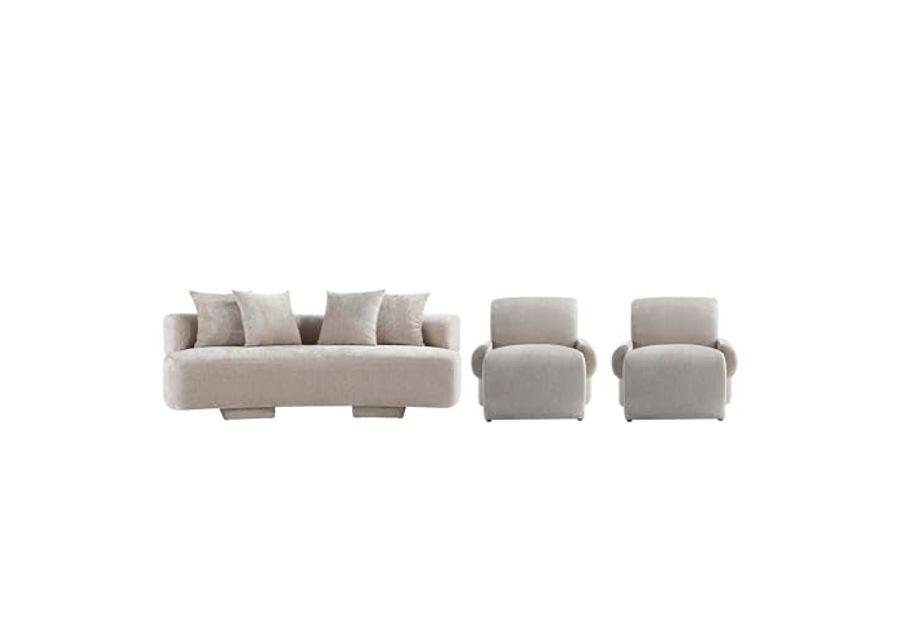 Manhattan Comfort 3- Piece Modern Verandah Chenille 90.6" Sofa and 2 Accent Chairs, Beige