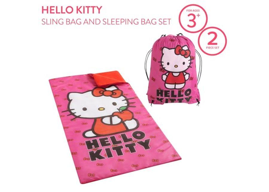 Sanrio Hello Kitty 2 Piece Slumber Set with Sling Bag and Sleeping Bag with Zip Around Closure, 54"x30"