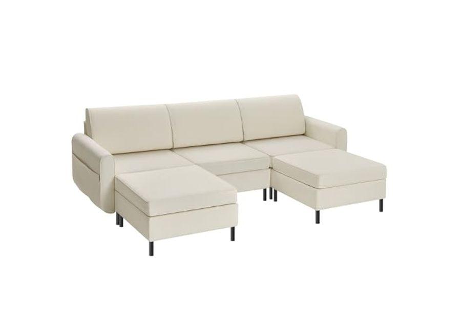 SONGMICS HOME COMBIE Collection - Modular Sectional Sofa, Convertible U-Shaped Couch, 5-Seat, with Ottoman, Deep Seat, Tall Legs, Modern Style, for Living Room, Cream White ULCS063W01