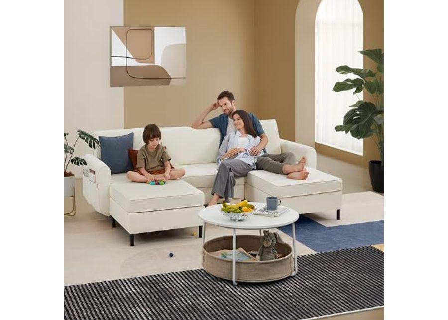 SONGMICS HOME COMBIE Collection - Modular Sectional Sofa, Convertible U-Shaped Couch, 5-Seat, with Ottoman, Deep Seat, Tall Legs, Modern Style, for Living Room, Cream White ULCS063W01