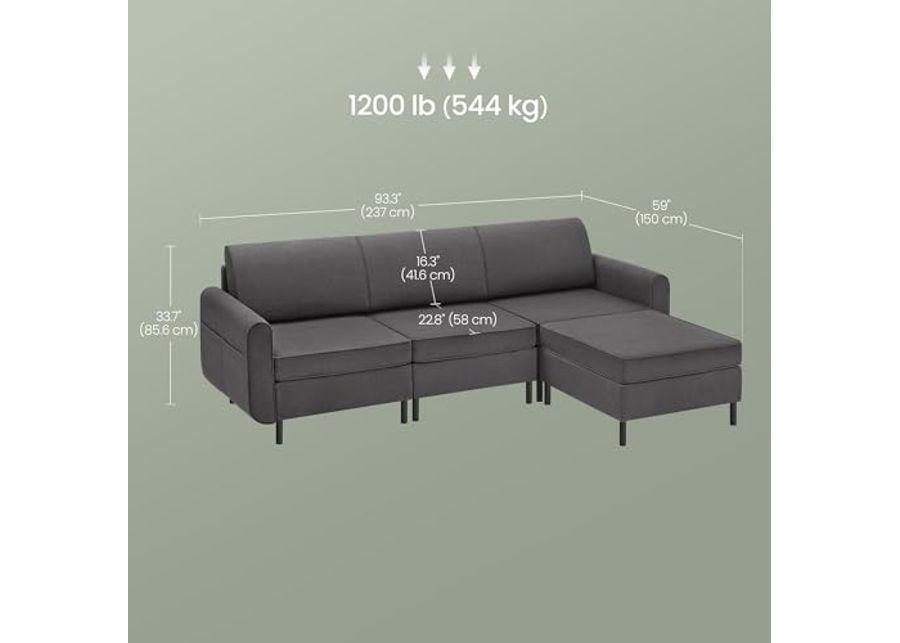 SONGMICS HOME COMBIE Collection - Modular Sectional Sofa, Convertible L-Shaped Couch, 4-Seat, with Ottoman, Deep Seat, Tall Legs, Modern Style, for Living Room, Slate Gray ULCS062G01