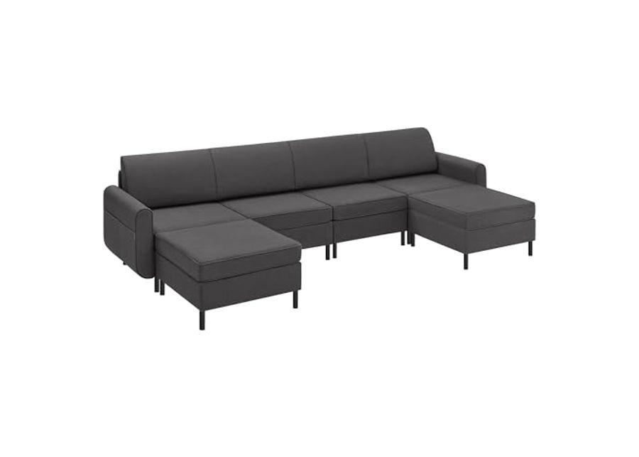 SONGMICS HOME COMBIE Collection - Modular Sectional Sofa, Convertible U-Shaped Couch, 6-Seat, with Ottoman, Deep Seat, Tall Legs, Modern Style, for Living Room, Slate Gray ULCS064G01