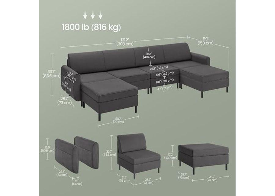 SONGMICS HOME COMBIE Collection - Modular Sectional Sofa, Convertible U-Shaped Couch, 6-Seat, with Ottoman, Deep Seat, Tall Legs, Modern Style, for Living Room, Slate Gray ULCS064G01