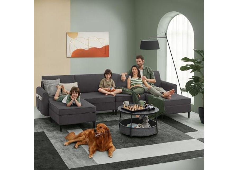 SONGMICS HOME COMBIE Collection - Modular Sectional Sofa, Convertible U-Shaped Couch, 6-Seat, with Ottoman, Deep Seat, Tall Legs, Modern Style, for Living Room, Slate Gray ULCS064G01