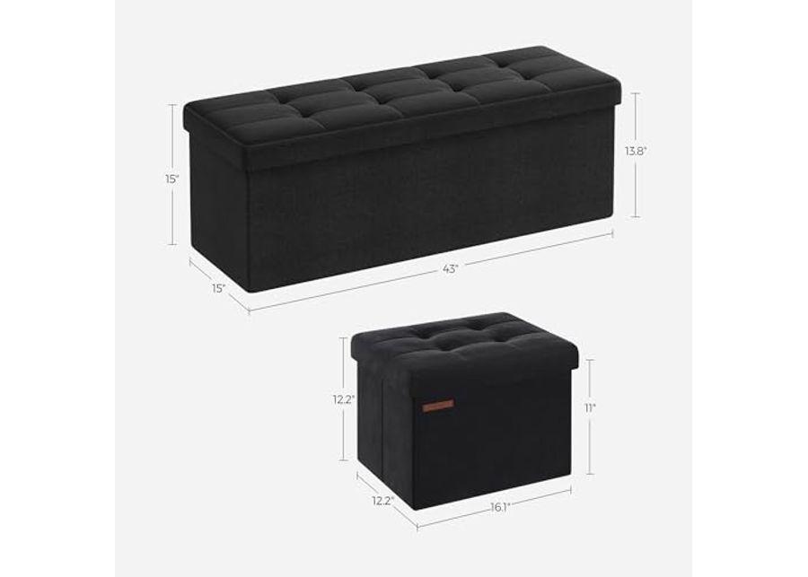 SONGMICS 2-Item Bundle - 43 Inches Folding Storage Ottoman and Foldable Velvet Storage Ottoman, Storage Chest, Foot Rest Stool, Bedroom Bench with Storage, Ink Black ULSF077B01 and ULSF200B01