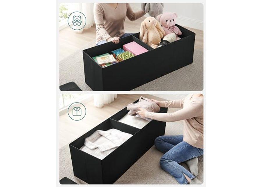 SONGMICS 2-Item Bundle - 43 Inches Folding Storage Ottoman and Foldable Velvet Storage Ottoman, Storage Chest, Foot Rest Stool, Bedroom Bench with Storage, Ink Black ULSF077B01 and ULSF200B01