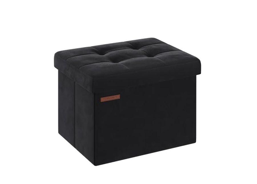 SONGMICS 2-Item Bundle - 43 Inches Folding Storage Ottoman and Foldable Velvet Storage Ottoman, Storage Chest, Foot Rest Stool, Bedroom Bench with Storage, Ink Black ULSF077B01 and ULSF200B01