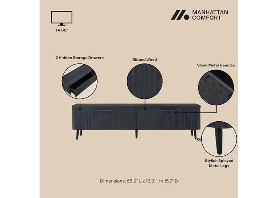 Manhattan Comfort Mid Century- Modern Jodie 68.9" TV Stand in Charcoal Grey