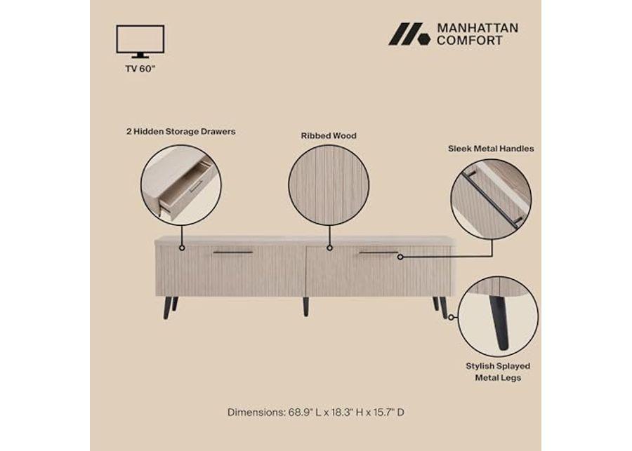 Manhattan Comfort Mid Century- Modern Jodie 68.9" TV Stand in Whitewashed Oak