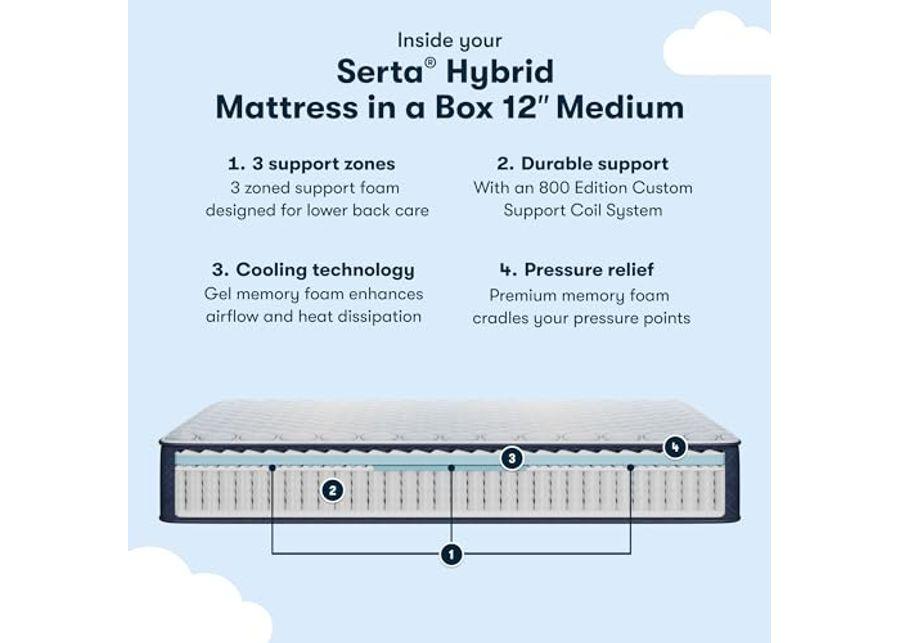 Serta Sleeptrue Medium 12" Queen Hybrid Mattress in a Box, Cooling, Breathable, and Pressure Relieving - 100 Night Trial, CertiPUR-US Certified and 10 Year Limited Warranty