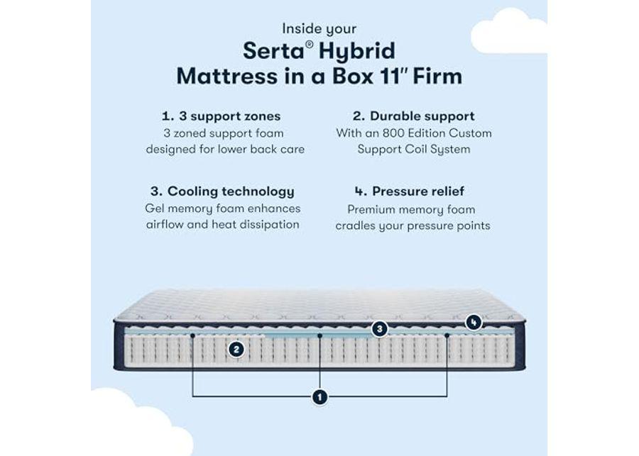 Serta Sleeptrue Firm 11" Twin Hybrid Mattress in a Box, Cooling, Breathable, and Pressure Relieving - 100 Night Trial, CertiPUR-US Certified and 10 Year Limited Warranty