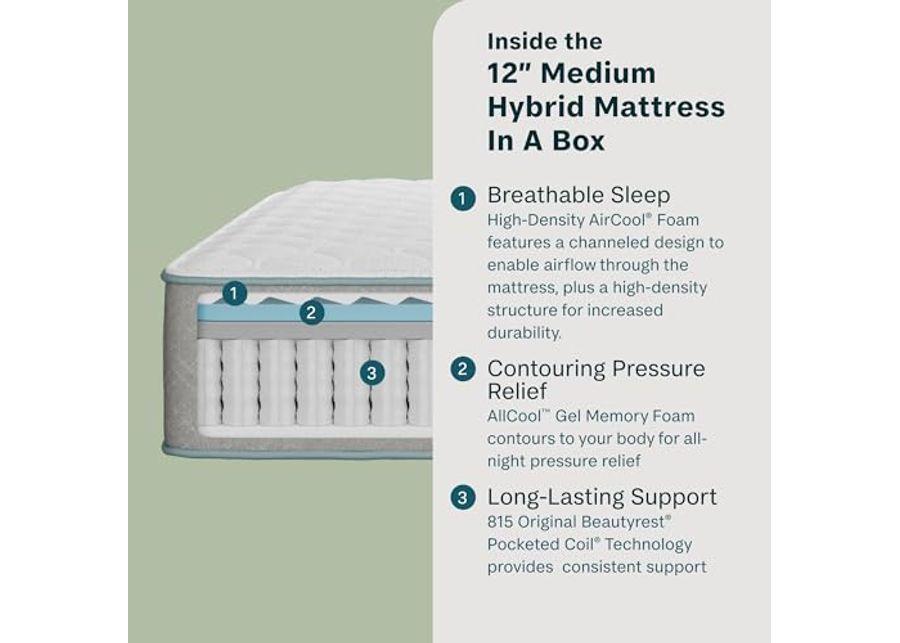 Beauty Sleep Midnight Slumber Medium 12" Full Hybrid Mattress in a Box, Cooling, Breathable, and Pressure Relieving - 100 Night Trial, CertiPUR-US Certified and 10 Year Limited Warranty