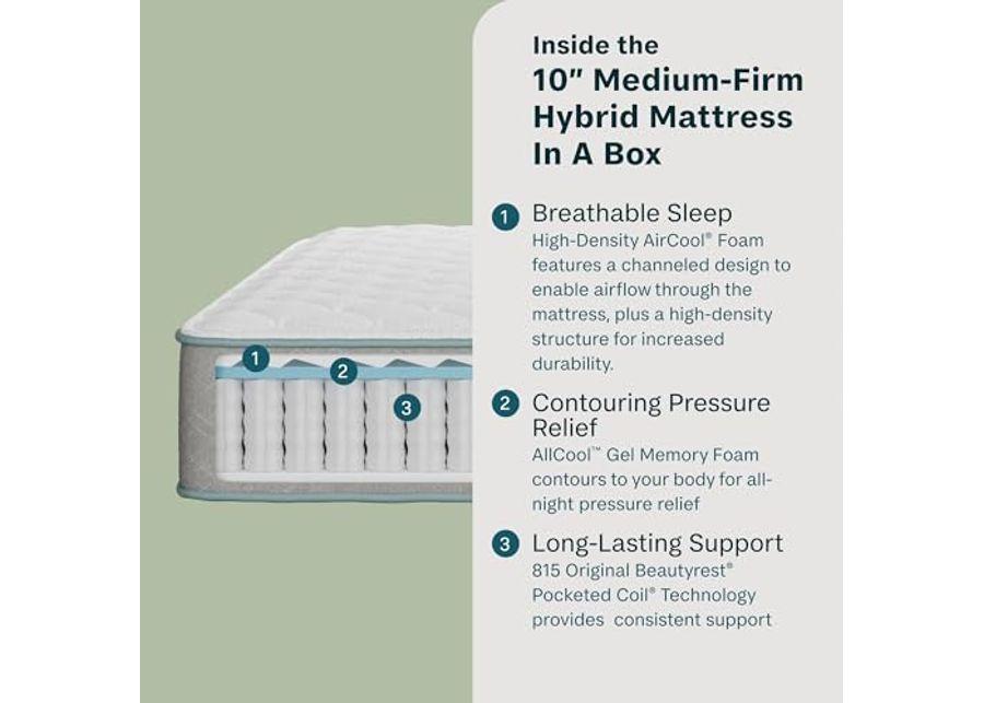 Beauty Sleep Midnight Slumber Medium Firm 10" King Hybrid Mattress in a Box, Cooling, Breathable, and Pressure Relieving - 100 Night Trial, CertiPUR-US Certified and 10 Year Limited Warranty