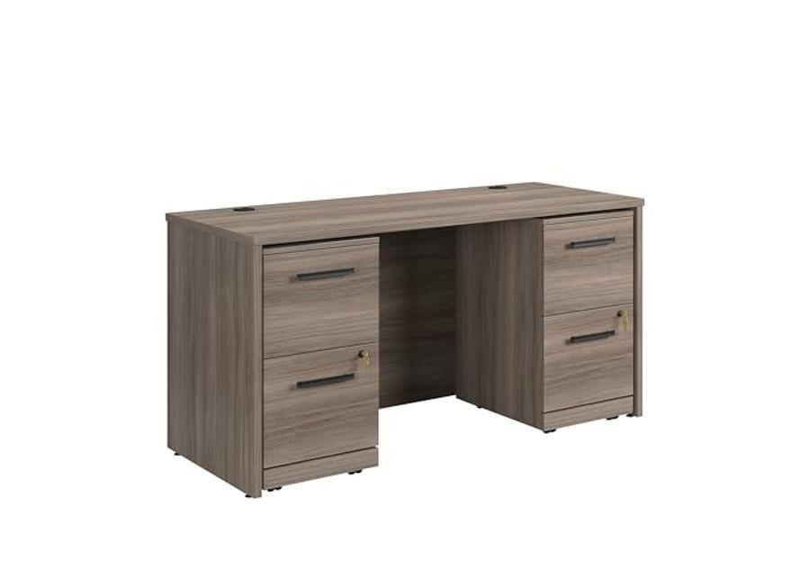 OfficeWorks by Sauder Affirm 60" Desk,(2) 2 Drawer Pedestal, Hudson Elm Finish