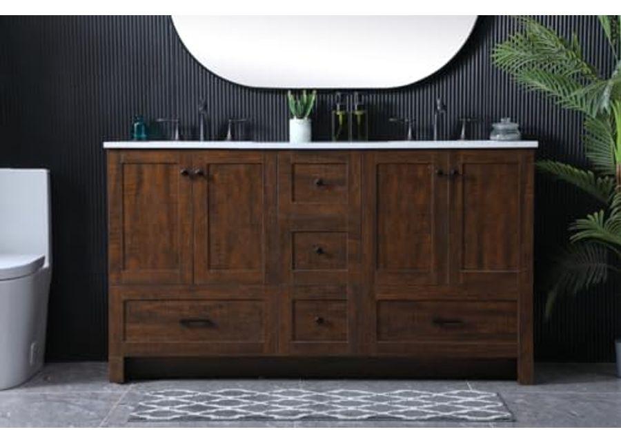 Elegant Lighting VF2860D Soma 60" Free Standing Double Basin Vanity Set with Cabinet and Marble Vanity Top - Natural Oak