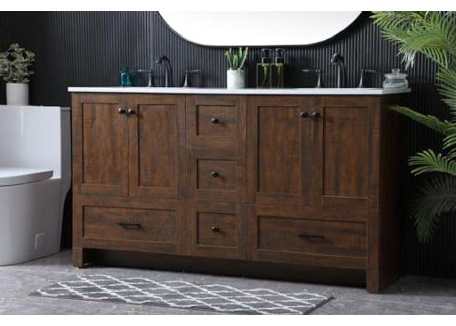 Elegant Lighting VF2860D Soma 60" Free Standing Double Basin Vanity Set with Cabinet and Marble Vanity Top - Natural Oak