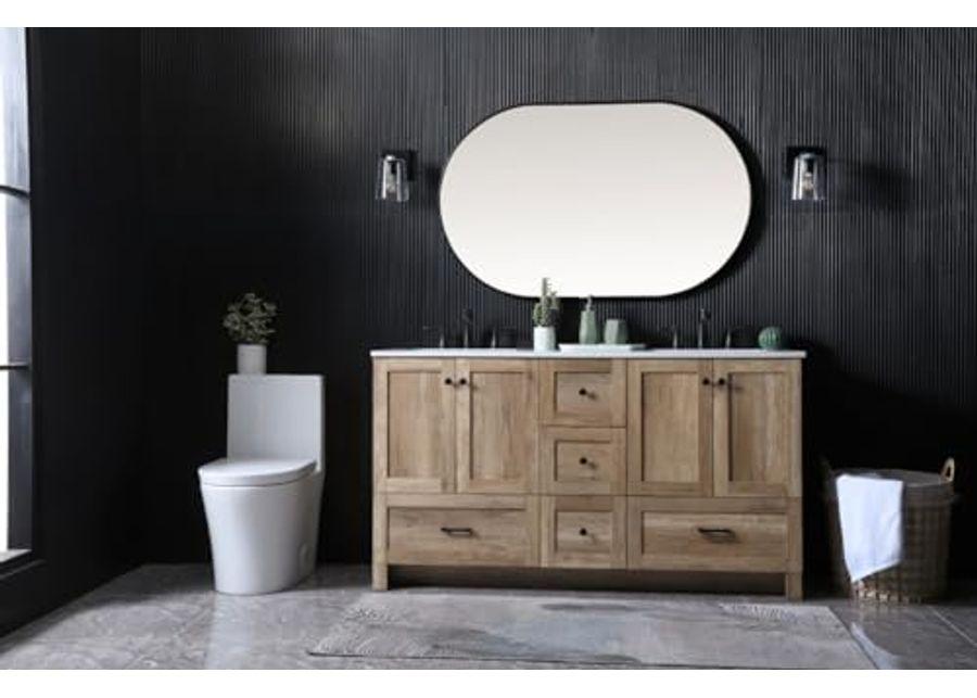 Elegant Lighting VF2860D Soma 60" Free Standing Double Basin Vanity Set with Cabinet and Marble Vanity Top - Natural Oak