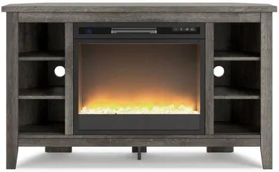 Arlenbry - Gray - Corner TV Stand With Glass/Stone Fireplace Insert