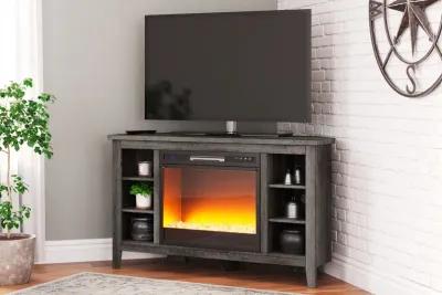 Arlenbry - Gray - Corner TV Stand With Glass/Stone Fireplace Insert